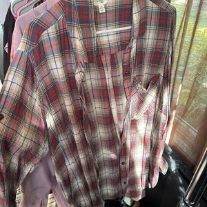 Red and Gray Plaid Button-Up Shirt